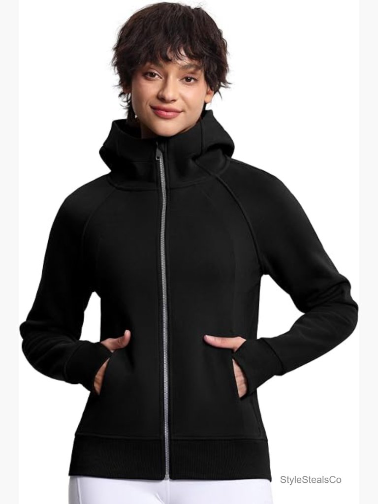 Women's Zip Up Fleece Workout Hoodie With Pockets Thumb Hole